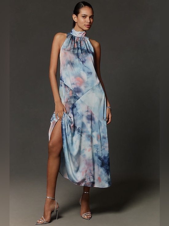 Anthropologie Dresses & Skirts - Anthropologie Blue Sleeveless Halter A Line Midi Dress Sundress Large Tie Dye